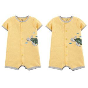 Lot of 2 Baby Boys Carters Striped Rompers Sea TURTLE Size 6 mo NWT